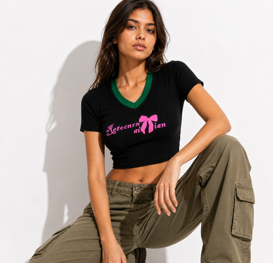 Shorekraft Pink Bow Rib Crop Top