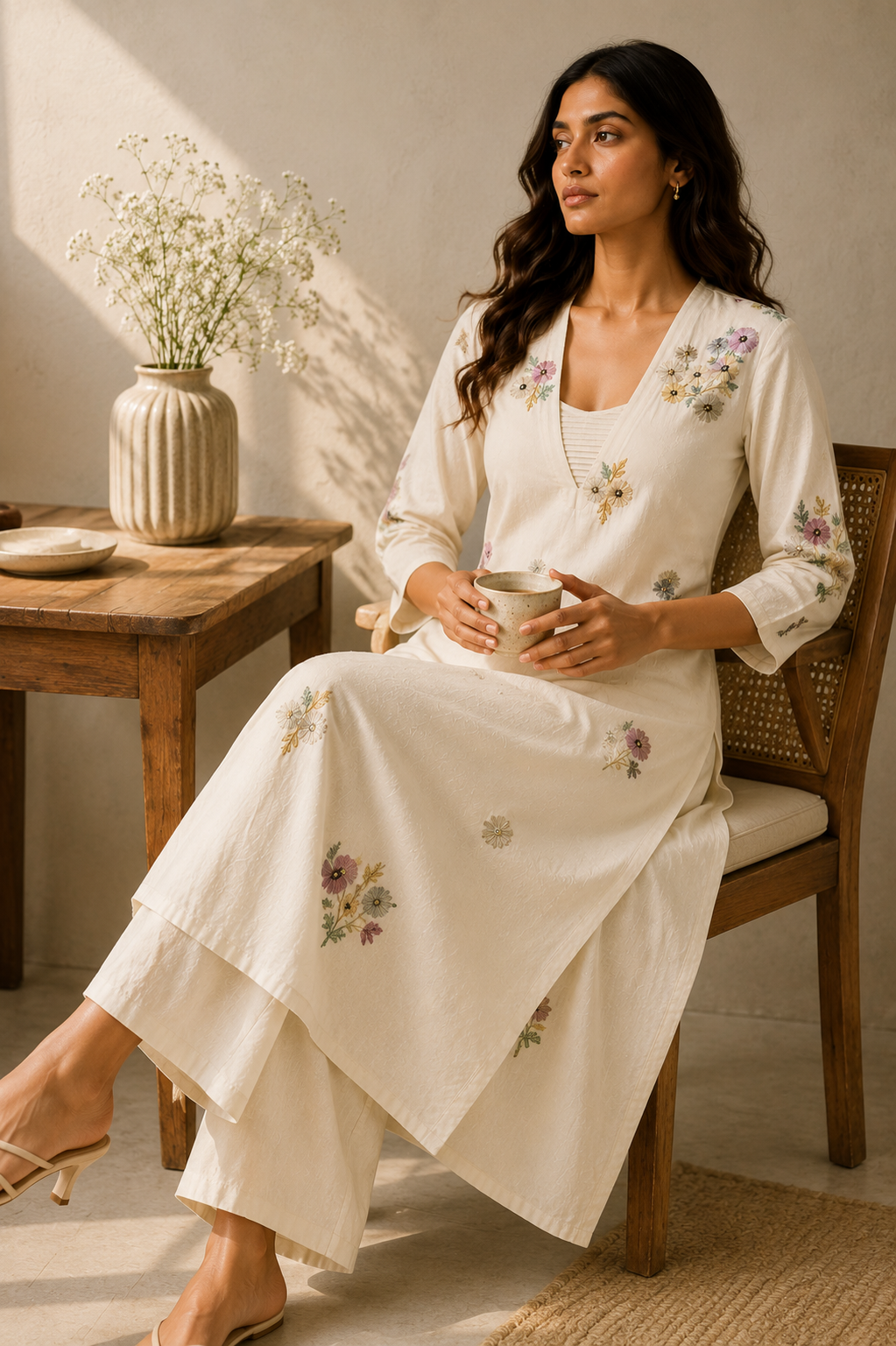 Shorekraft Ivory Bloom Kurta Set
