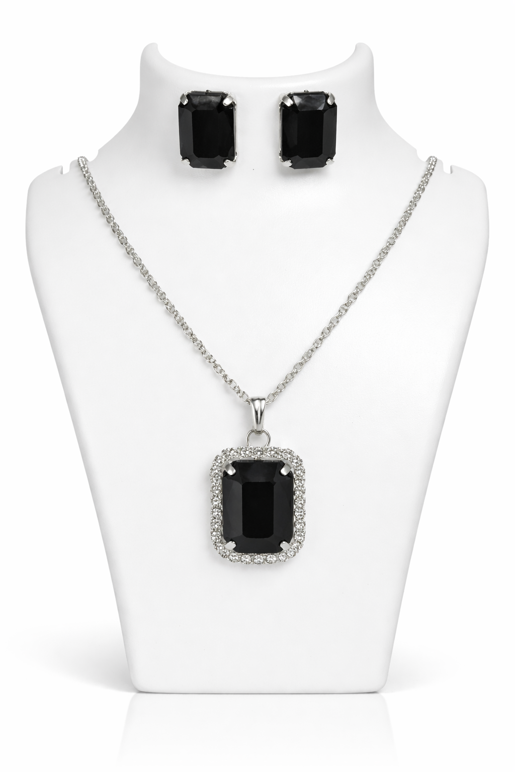 Luxury Emerald Cut Yellow Crystal Pendant Necklace Set for Women