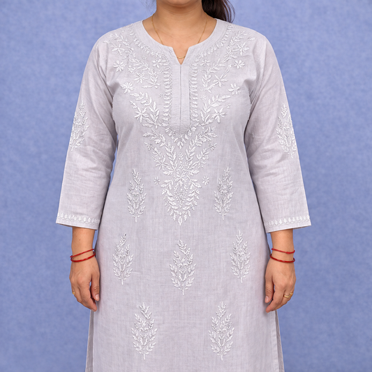 Shorekraft Grey Chikankari Cotton Kurti