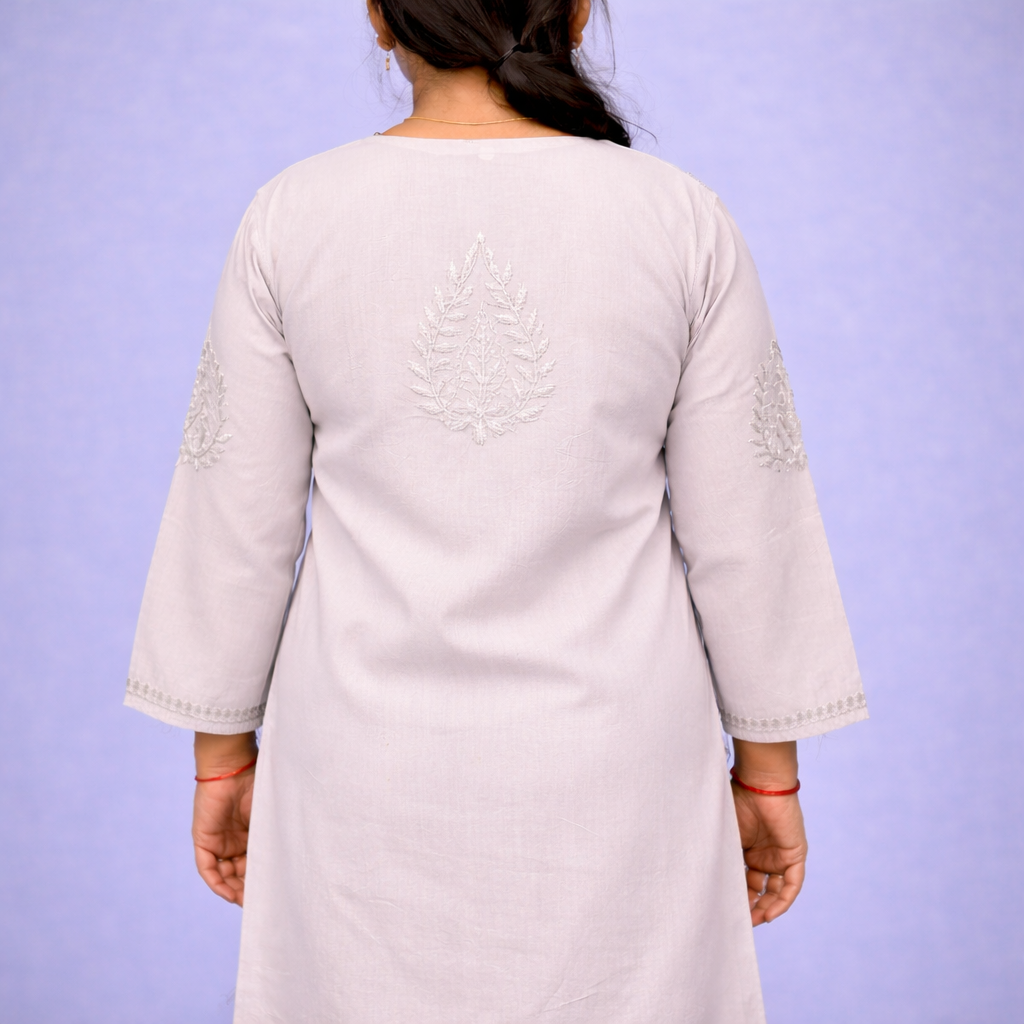 Shorekraft Grey Chikankari Cotton Kurti