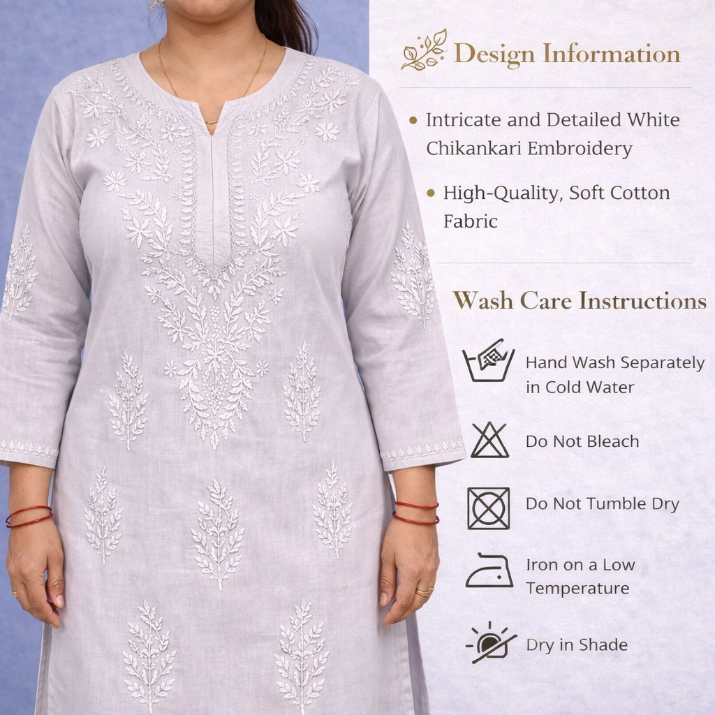 Shorekraft Grey Chikankari Cotton Kurti