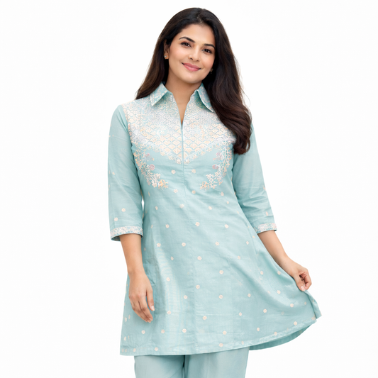 Seafoam Grace Embroidered Kurta Set