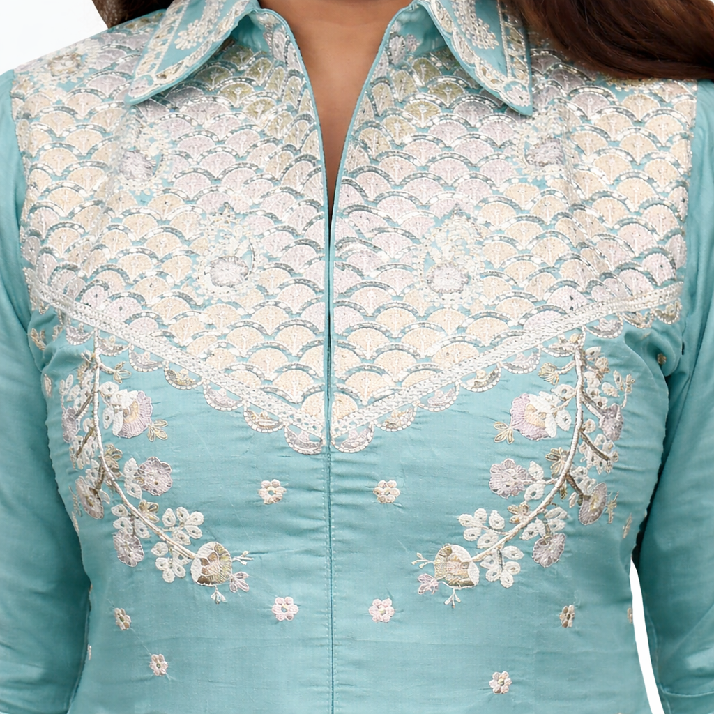 Seafoam Grace Embroidered Kurta Set