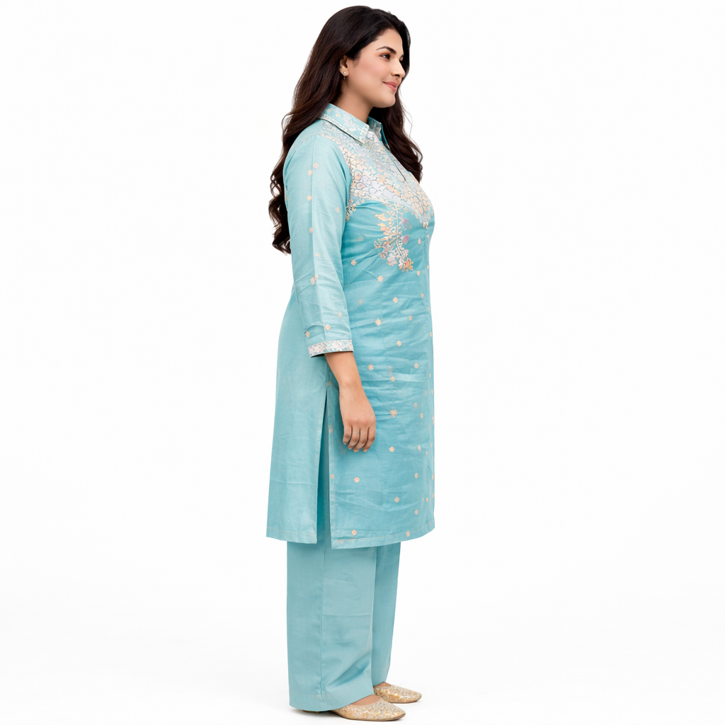 Seafoam Grace Embroidered Kurta Set