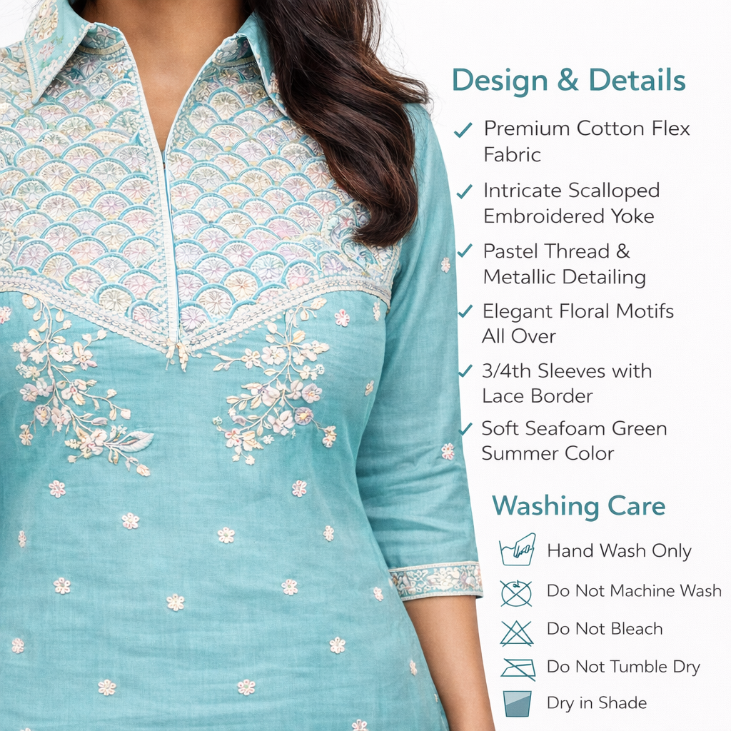 Seafoam Grace Embroidered Kurta Set