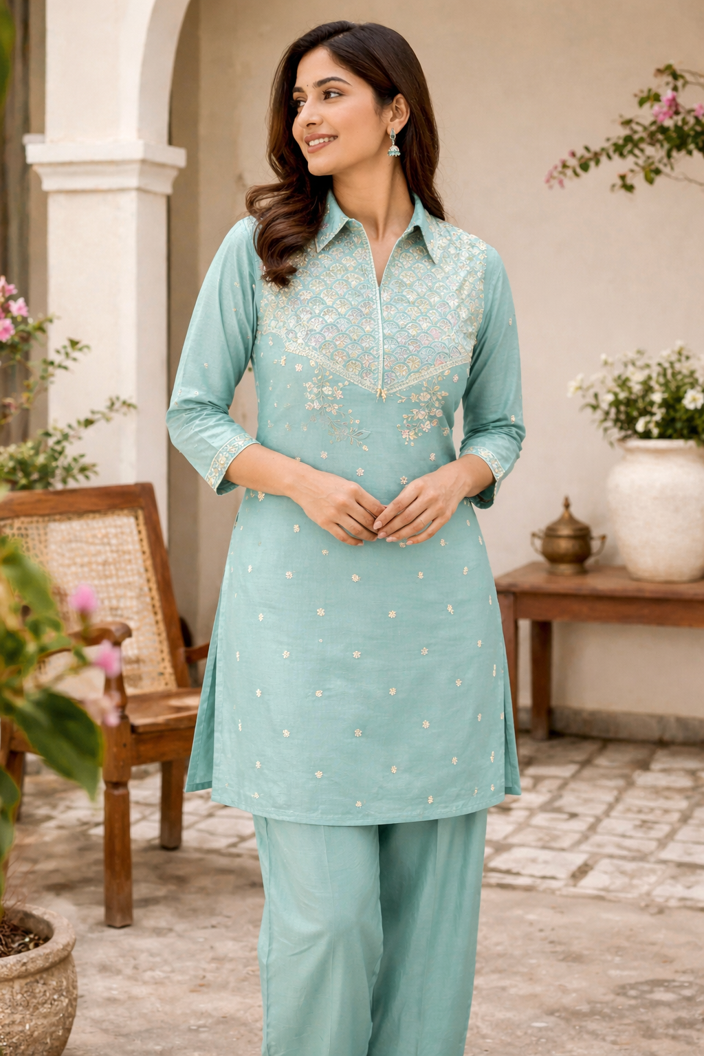 Seafoam Grace Embroidered Kurta Set