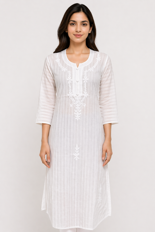 Shorekraft White Chikankari Cotton Kurti