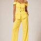 Solea Yellow Belted Co-ord Set for Women Off Shoulder
