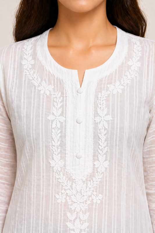 Shorekraft White Chikankari Cotton Kurti