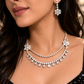 Dual Layer CZ Diamond Drop Necklace Set with Earrings