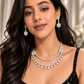 Dual Layer CZ Diamond Drop Necklace Set with Earrings