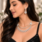 Dual Layer CZ Diamond Drop Necklace Set with Earrings
