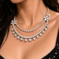 Dual Layer CZ Diamond Drop Necklace Set with Earrings
