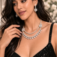 Dual Layer CZ Diamond Drop Necklace Set with Earrings