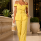 Solea Yellow Belted Co-ord Set for Women Off Shoulder
