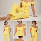 Solea Yellow Belted Co-ord Set for Women Off Shoulder