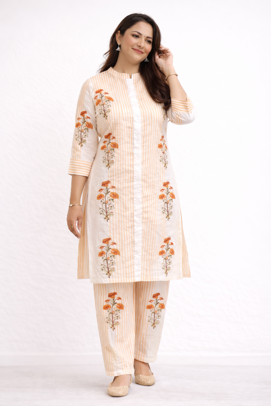 Shorekraft Hand-Painted Cotton Kurta Pant Set for Women
