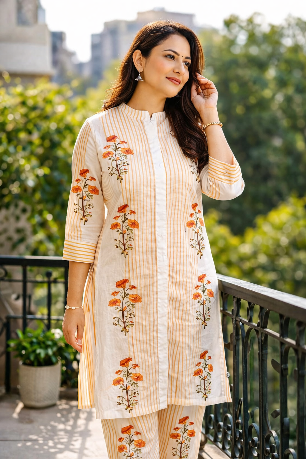 Shorekraft Hand-Painted Cotton Kurta Pant Set for Women