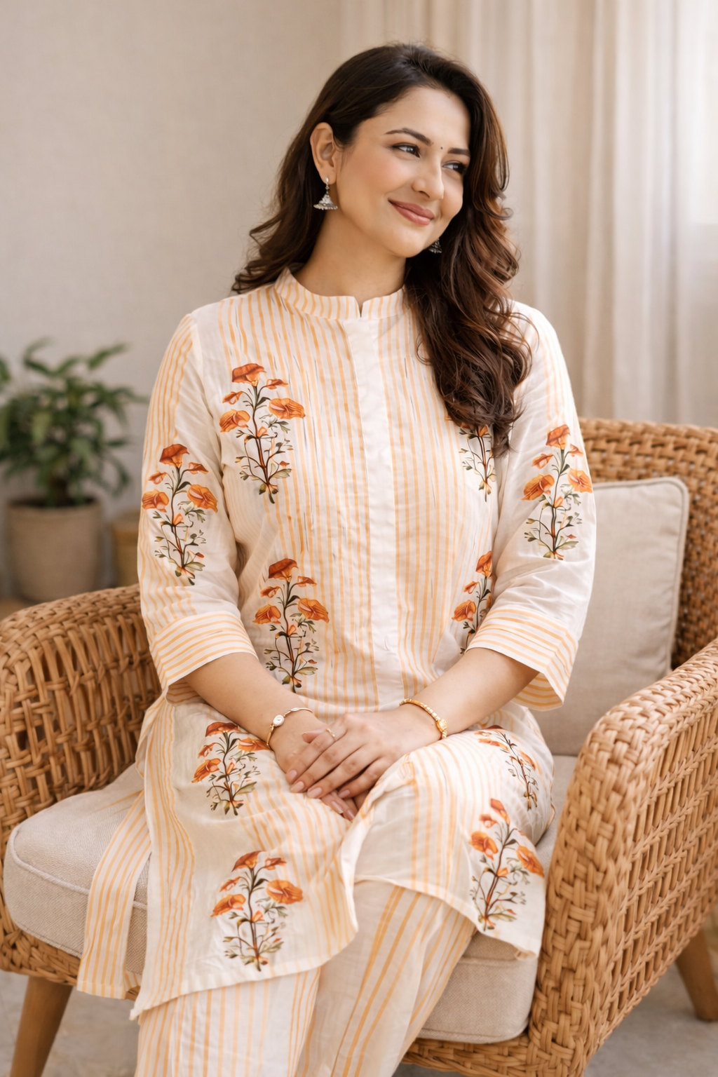Shorekraft Hand-Painted Cotton Kurta Pant Set for Women