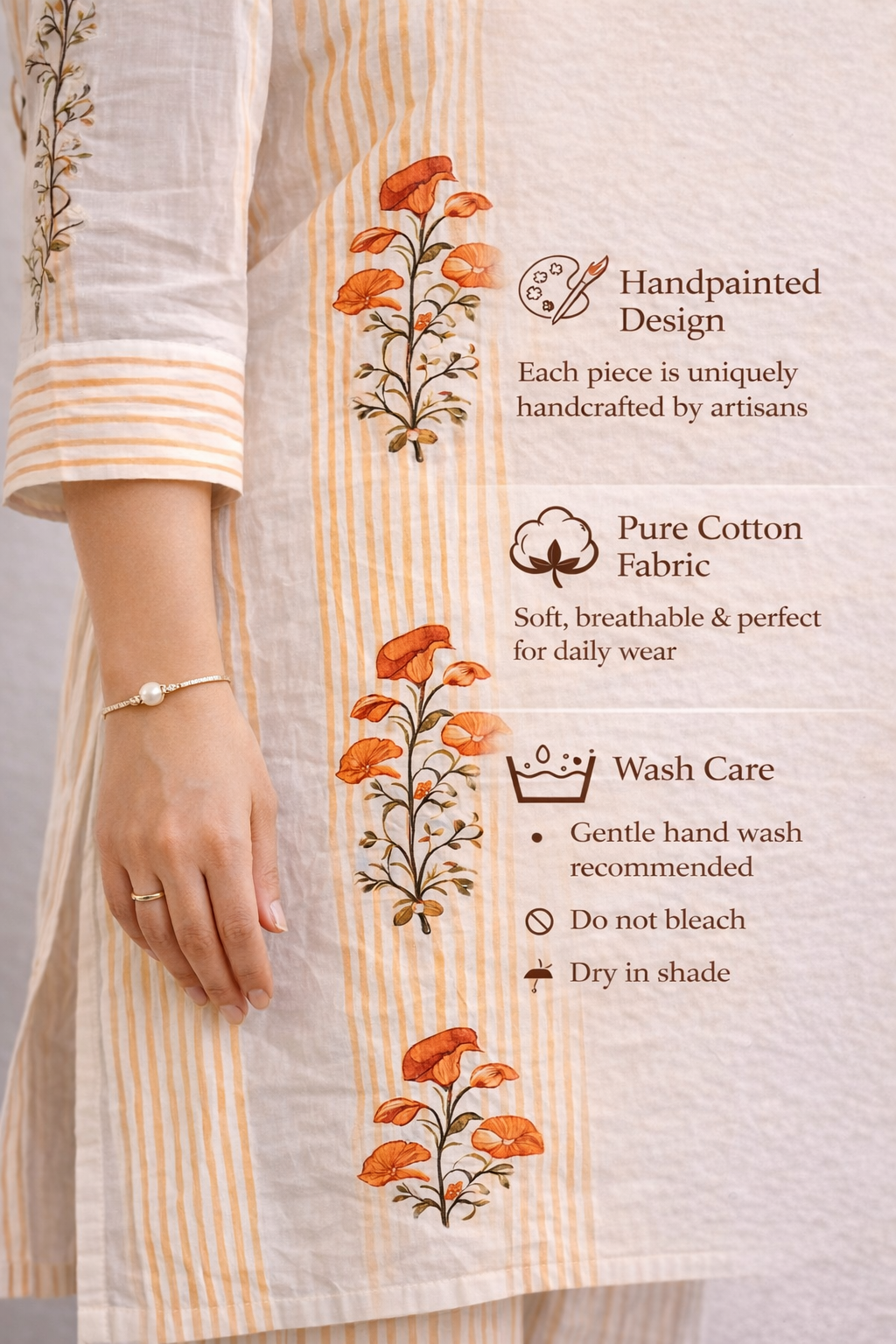 Shorekraft Hand-Painted Cotton Kurta Pant Set for Women