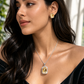 Luxury Emerald Cut Yellow Crystal Pendant Necklace Set for Women