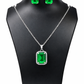 Luxury Emerald Cut Yellow Crystal Pendant Necklace Set for Women