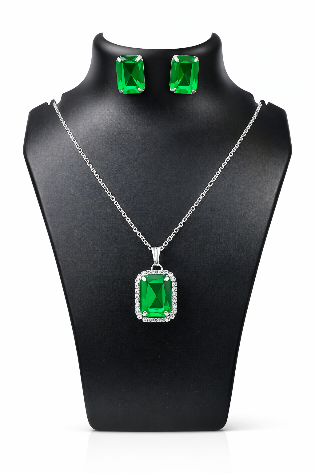 Luxury Emerald Cut Yellow Crystal Pendant Necklace Set for Women