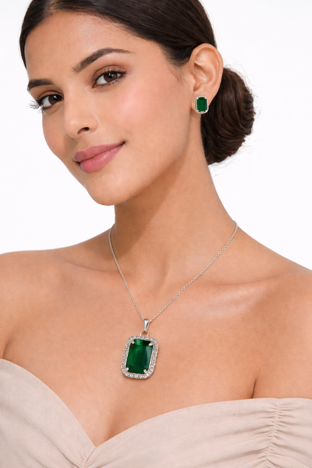 Luxury Emerald Cut Yellow Crystal Pendant Necklace Set for Women