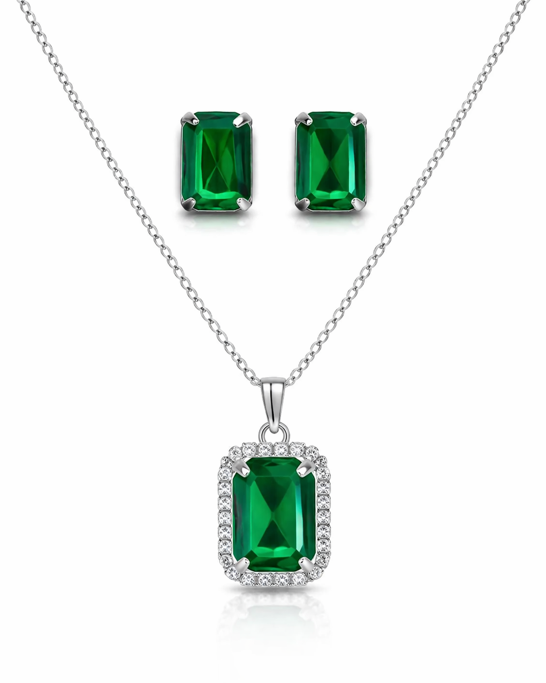 Luxury Emerald Cut Yellow Crystal Pendant Necklace Set for Women