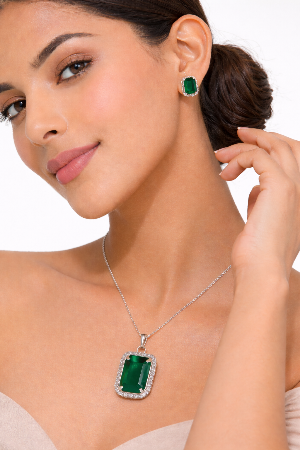 Luxury Emerald Cut Yellow Crystal Pendant Necklace Set for Women