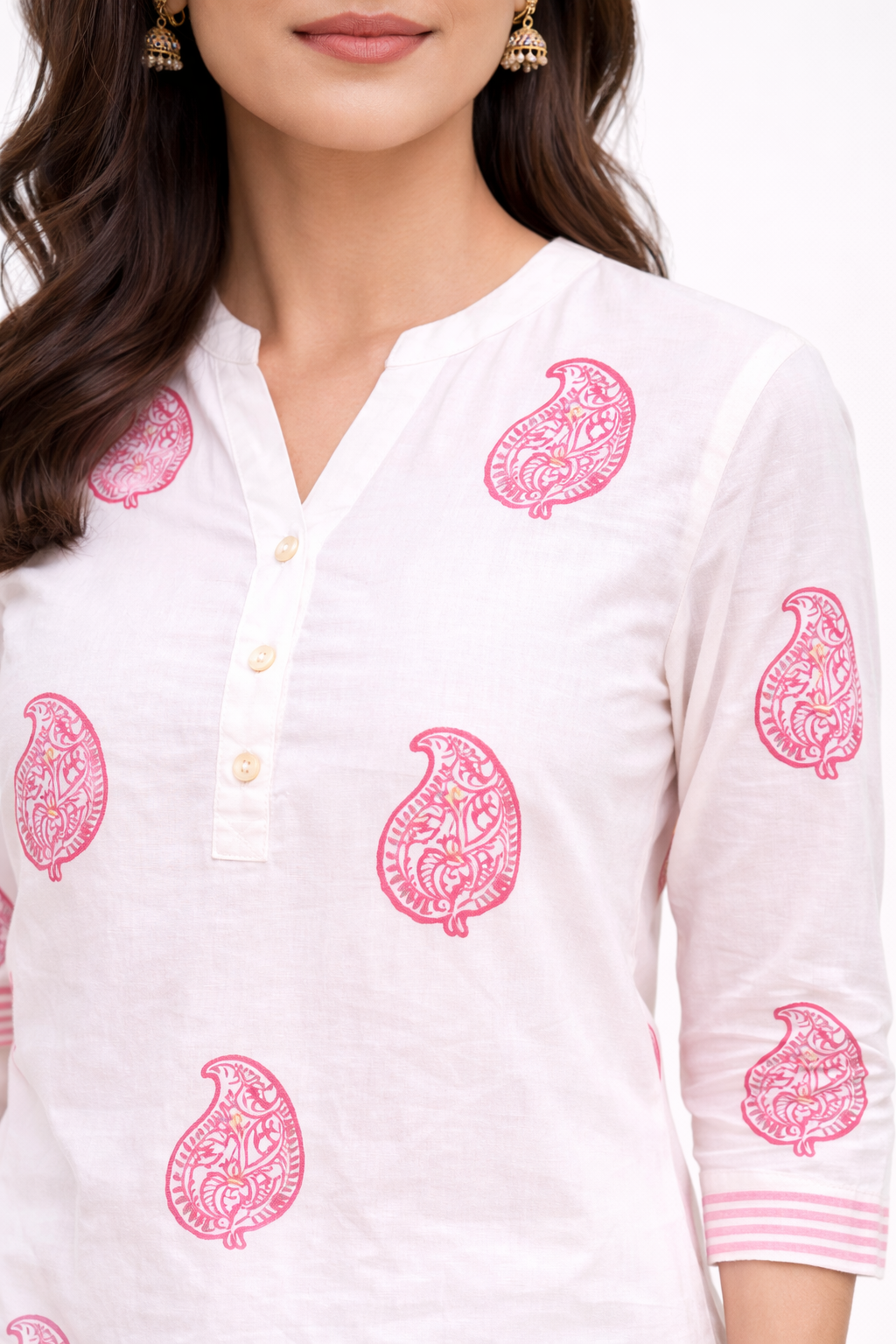 Shorekraft Pink Paisley Cotton Kurta Set for Women