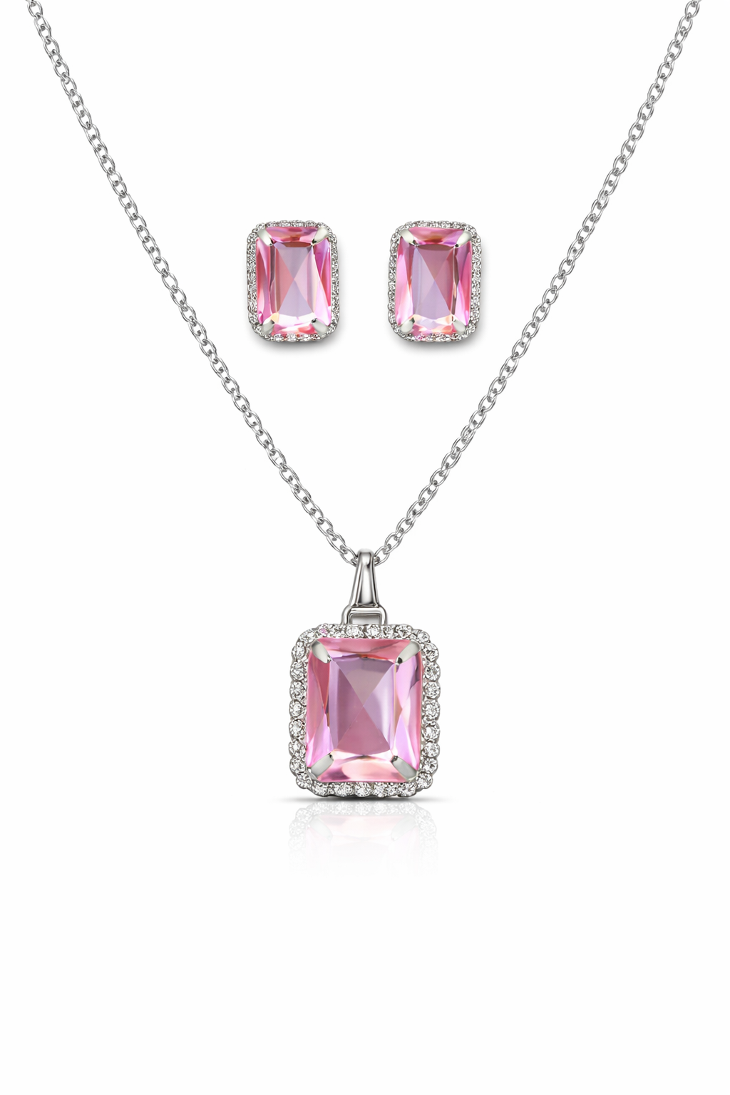 Luxury Emerald Cut Yellow Crystal Pendant Necklace Set for Women