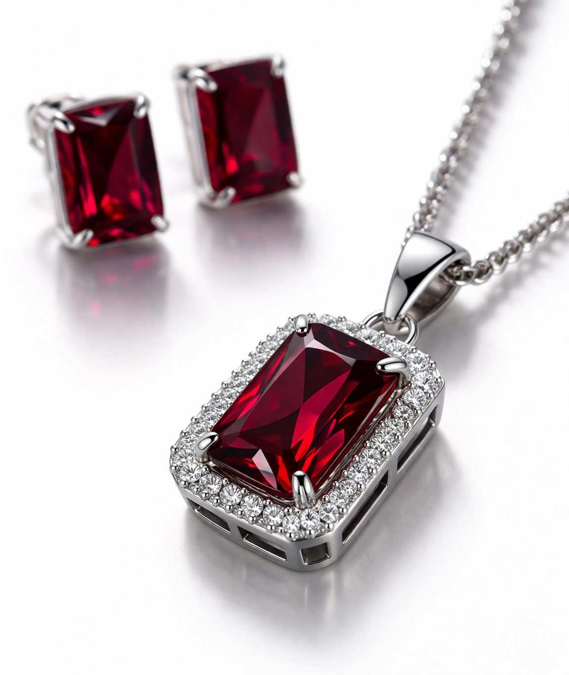 Luxury Emerald Cut Yellow Crystal Pendant Necklace Set for Women