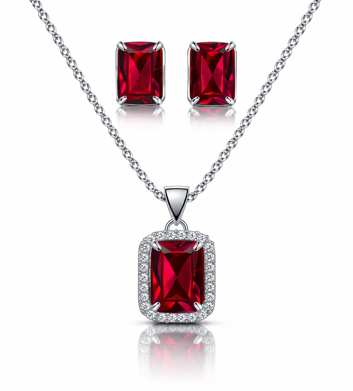 Luxury Emerald Cut Yellow Crystal Pendant Necklace Set for Women