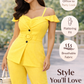 Solea Yellow Belted Co-ord Set for Women Off Shoulder