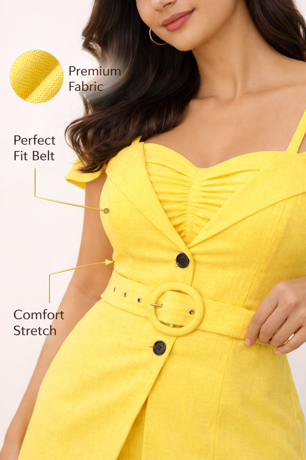 Solea Yellow Belted Co-ord Set for Women Off Shoulder