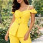 Solea Yellow Belted Co-ord Set for Women Off Shoulder