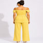 Solea Yellow Belted Co-ord Set for Women Off Shoulder