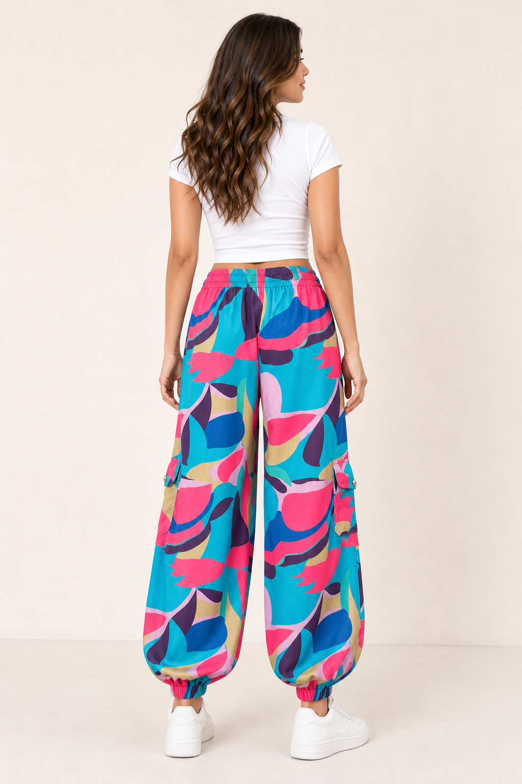 Tropic Pop Women’s Balloon Cargo Pants - Abstract Print
