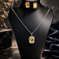 Luxury Emerald Cut Yellow Crystal Pendant Necklace Set for Women