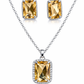 Luxury Emerald Cut Yellow Crystal Pendant Necklace Set for Women
