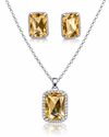 Luxury Emerald Cut Yellow Crystal Pendant Necklace Set for Women