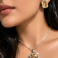Luxury Emerald Cut Yellow Crystal Pendant Necklace Set for Women
