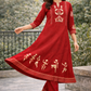 Shorekraft Red Warli Printed Cotton Flex Kurta Set for Women