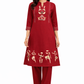 Shorekraft Red Warli Printed Cotton Flex Kurta Set for Women