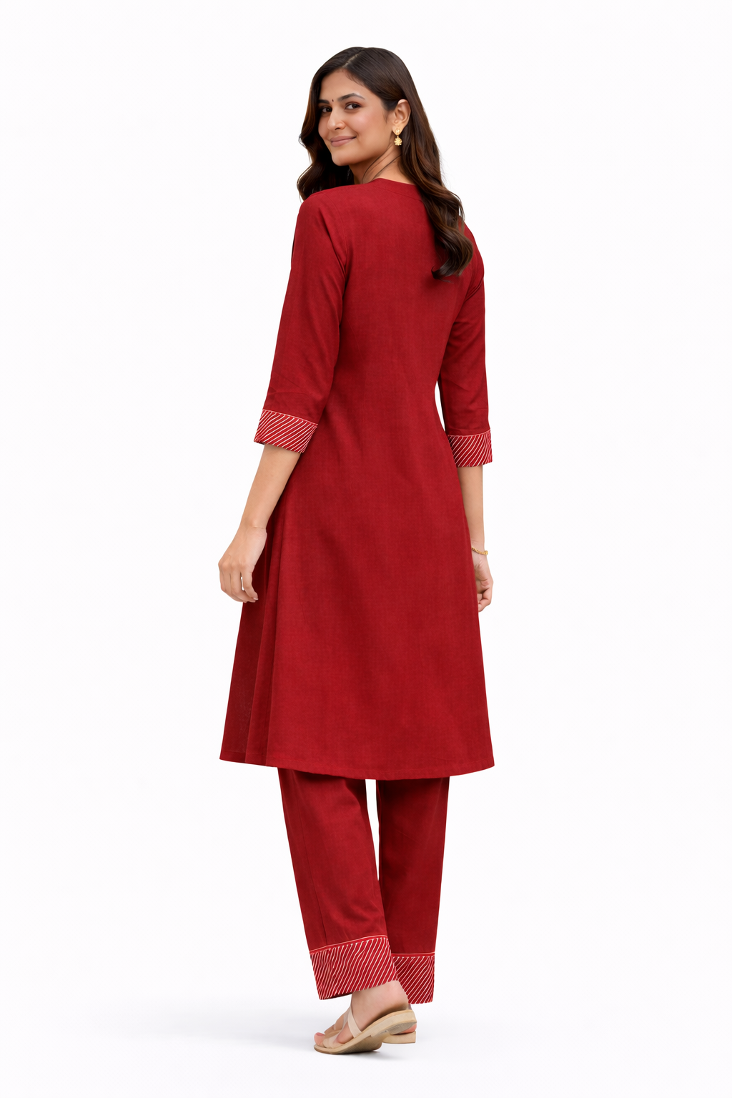Shorekraft Red Warli Printed Cotton Flex Kurta Set for Women
