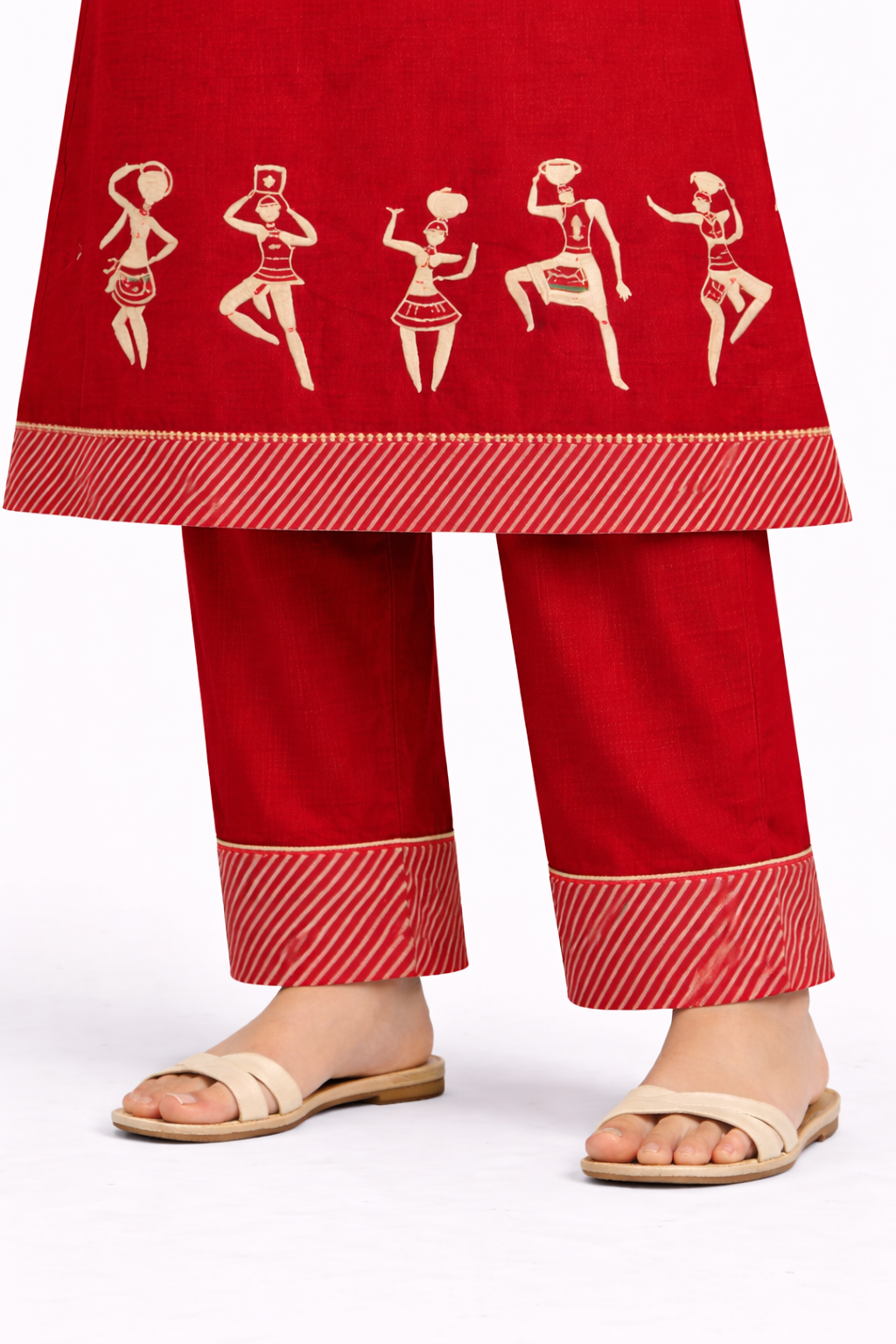Shorekraft Red Warli Printed Cotton Flex Kurta Set for Women