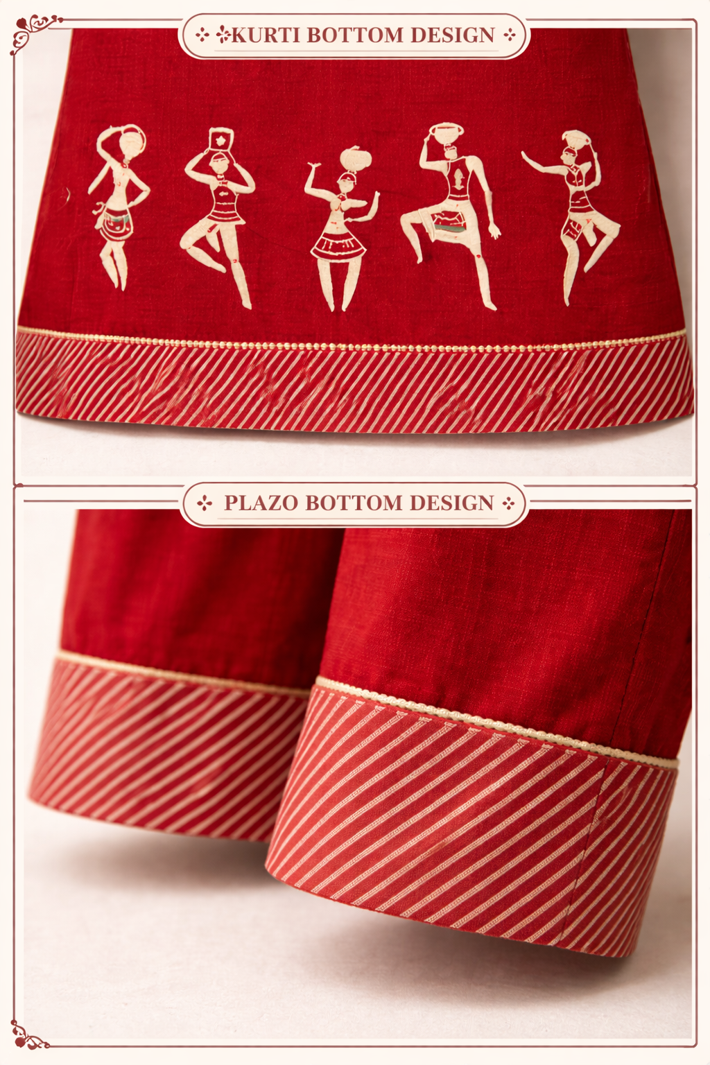 Shorekraft Red Warli Printed Cotton Flex Kurta Set for Women