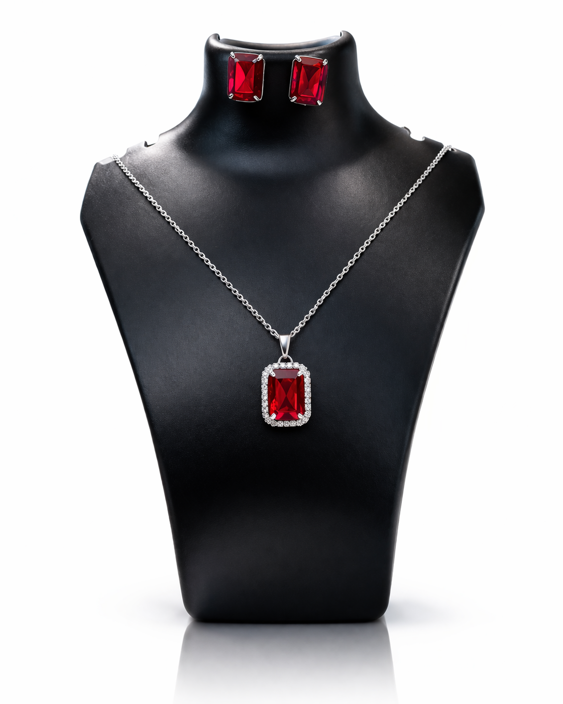 Luxury Emerald Cut Yellow Crystal Pendant Necklace Set for Women